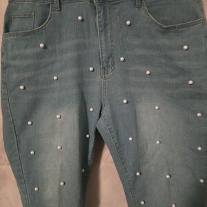 Women's Blue Pearl-Studded Jeans